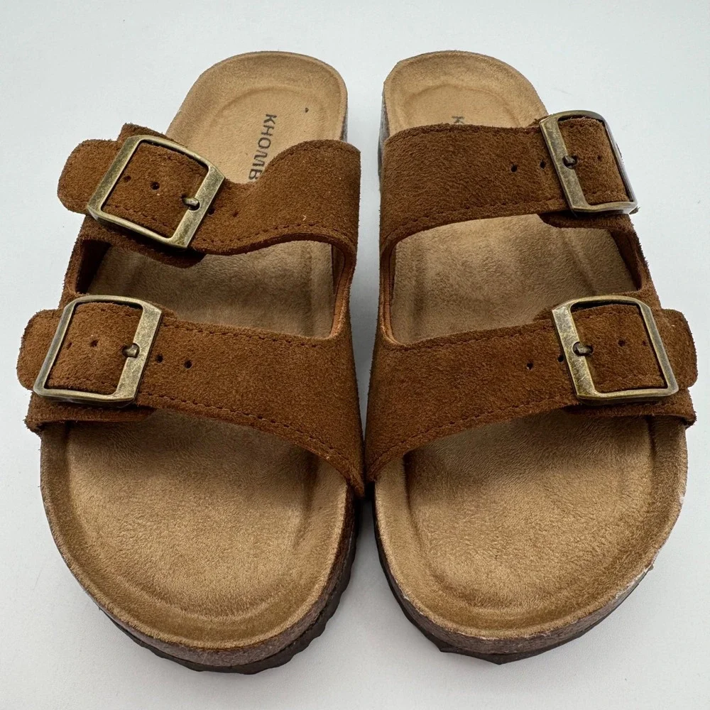 Khombu Asheville Brown Suede Double Buckle Slide Sandals Women's Size 6 NEW